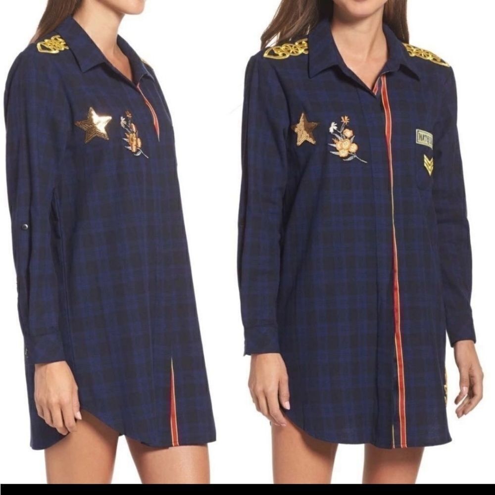 Sam Edelman‎ Shirt Plaid  Patch Embellished Plaid Sacket
